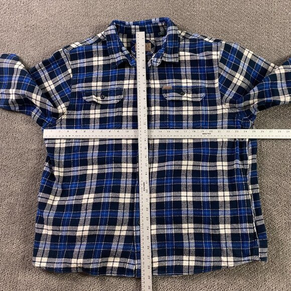 Orvis Flannel Shirt Jacket Shacket Men's XXL Blue Cotton Blue Plaid Check - Picture 6 of 11